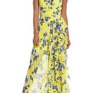 COPY - Eliza J tiered floral yellow and blue dress